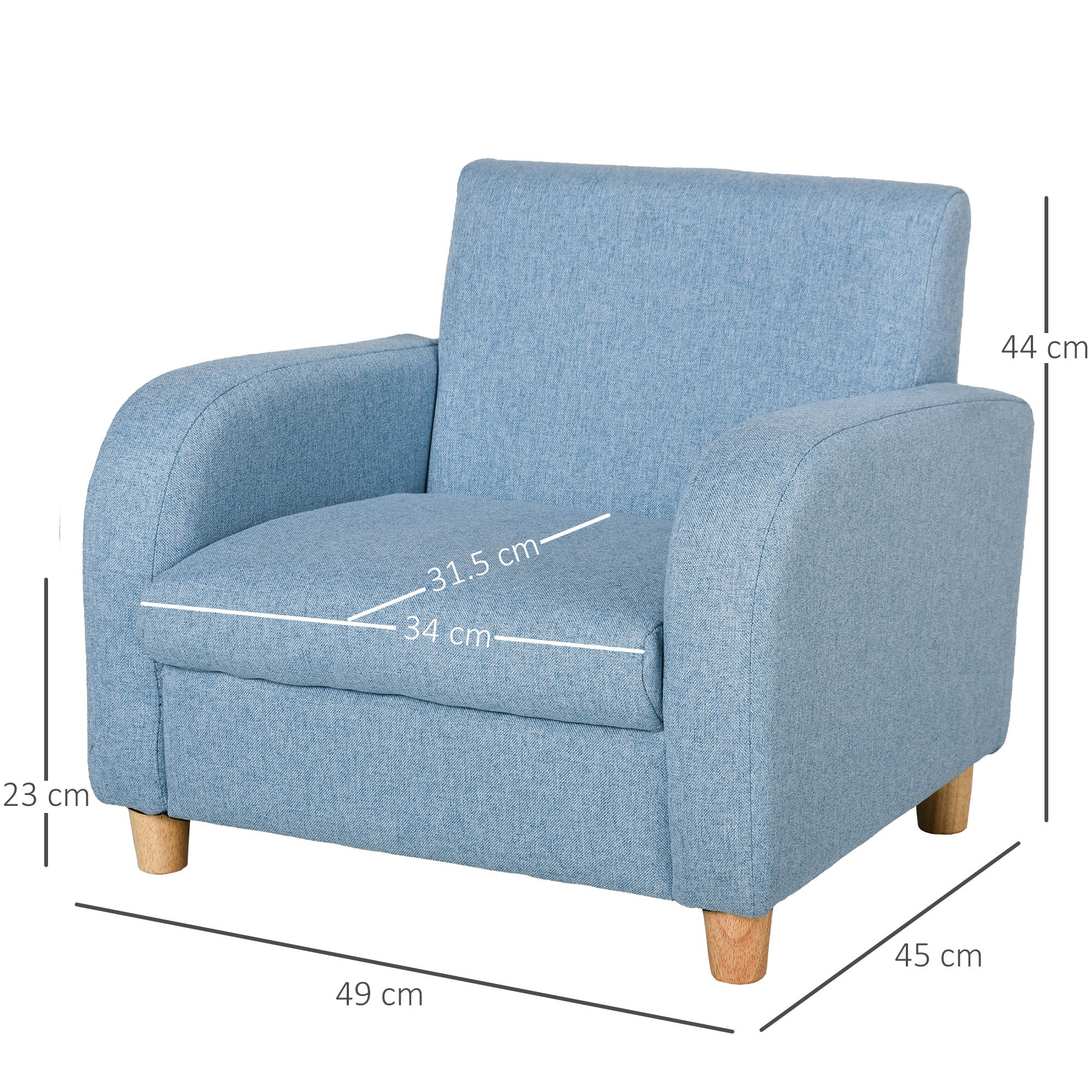 Children's Armchairs Toddler Chair Wood Frame Anti-Slip Legs High Back Bedroom Playroom Furniture Blue