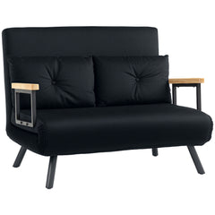 4-in-1 Velvet-Feel Double Sofa Bed, with Pillows - Black