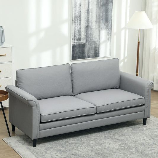 3 Seater Sofa, Modern Fabric Sofa Couch with Spring Cushion, Rubber Wood Legs, 191cm Upholstered Settee for Living Room, Bedroom, Home Office, Guest Room, Grey
