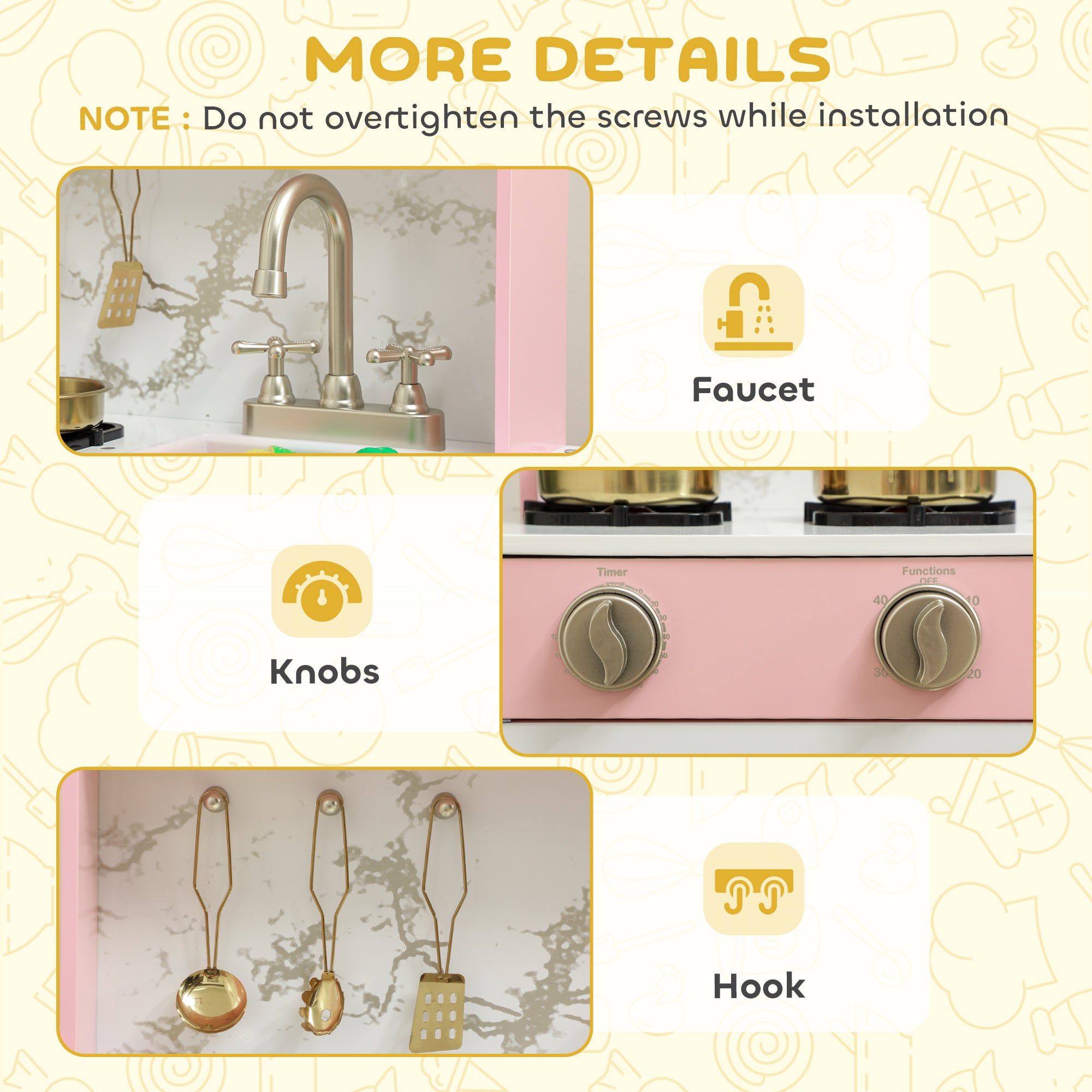 AIYAPLAY Kitchen Playset with Pretend Play Cooking Accessories, Play Kitchen with Oven, Microwave and Sink, Pink