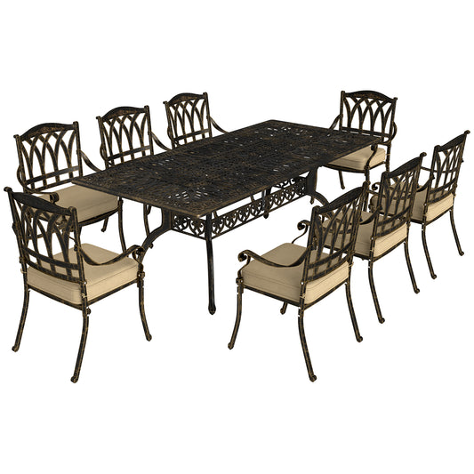 Nine-Piece Cast Aluminium Garden Dining Set - Bronze Tone