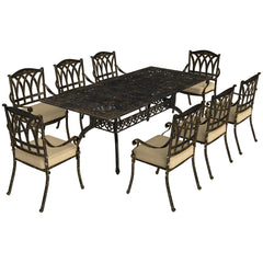 Nine-Piece Cast Aluminium Garden Dining Set - Bronze Tone
