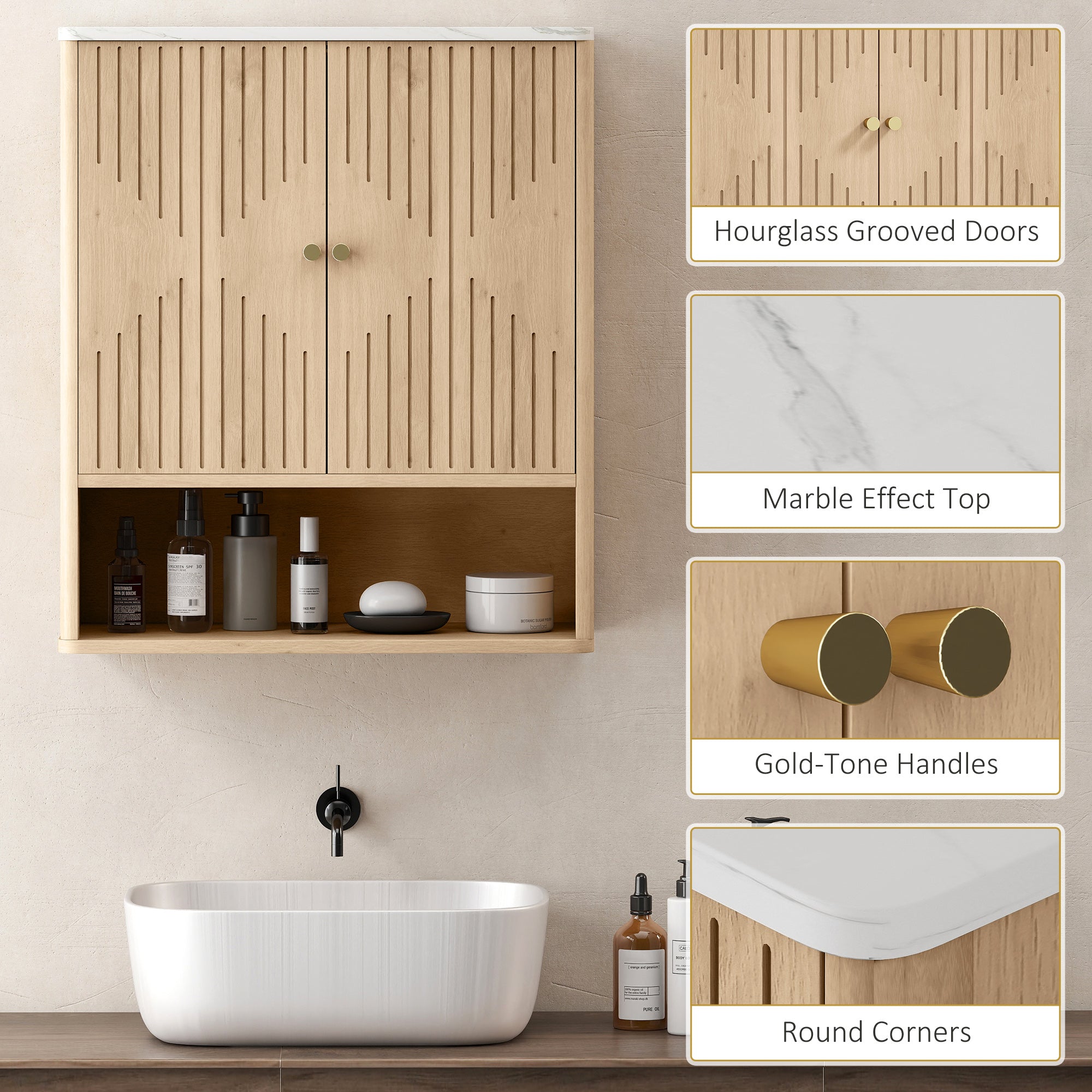 Fynco - Bathroom Wall Cabinet with Adjustable Shelf - Oak