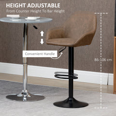 Bar Stools Set of 2, Height Adjustable Swivel Barstools, PU Leather Kitchen Stools with Backs, Armrests and Footrest for Home, Counter and Dining Room, Dark Brown