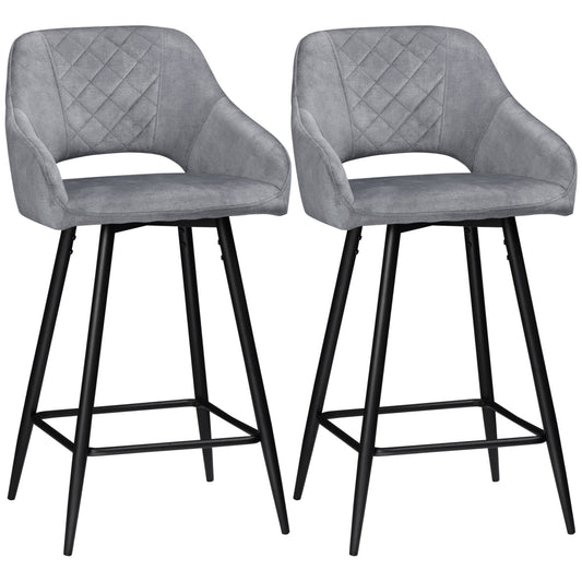Bar Stools Set of 2, Velvet-Touch Fabric Counter Height Bar Chairs, Kitchen Stools with Steel Legs for Dining Area, Kitchen Island Barstools, Grey