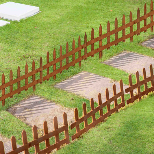 Fynco - Pack of 24 Wooden Border Fences, Garden Fixed Picket Fence for Lawn Edging, Flowerbed, 60L x 1D x 34H cm, Brown