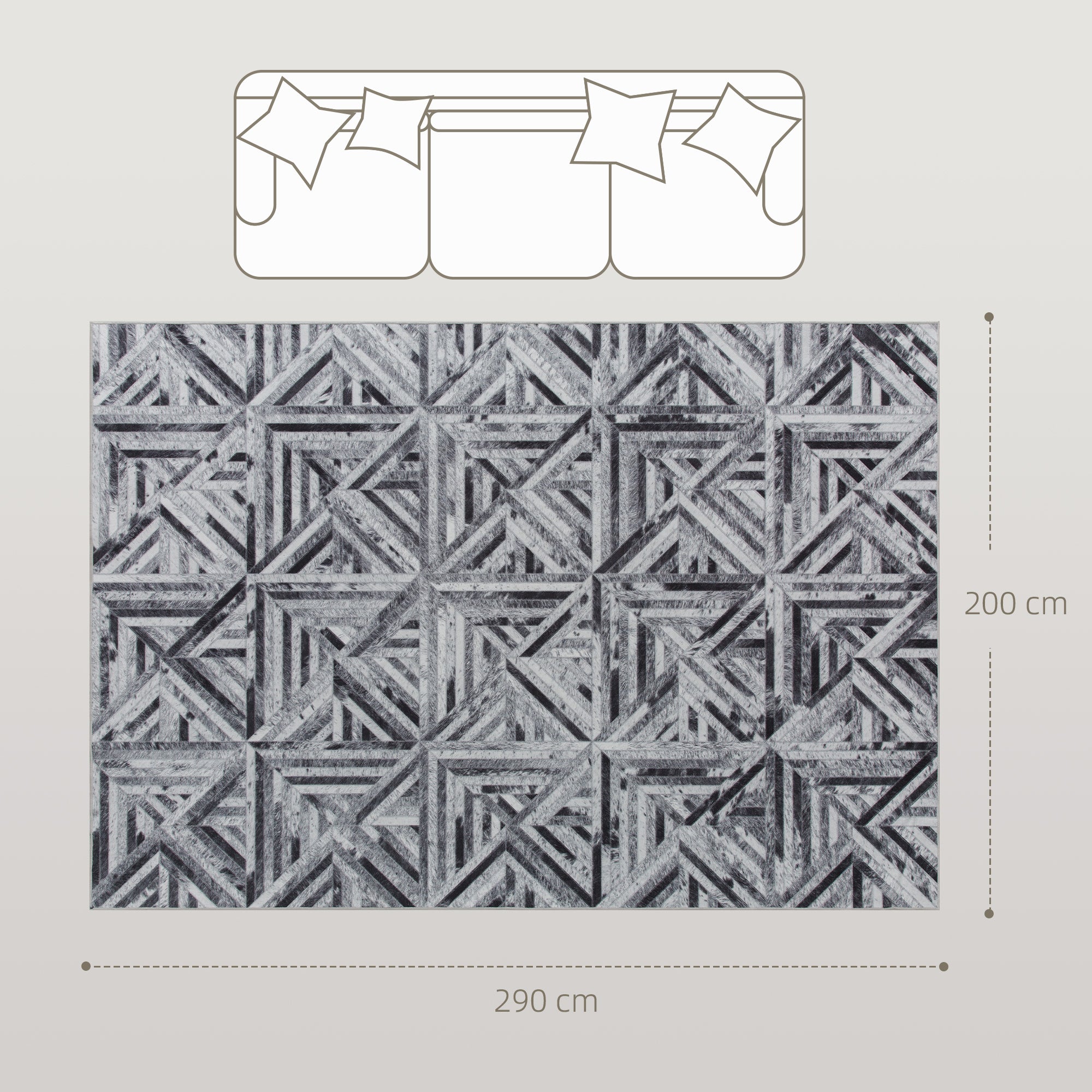 Fynco - Modern Area Rug, Triangle Pattern Non-Slip Washable Rug, Chenille Floor Carpet for Living Room, Bedroom, Dining Room, Home Office, 290 x 200 cm, Black