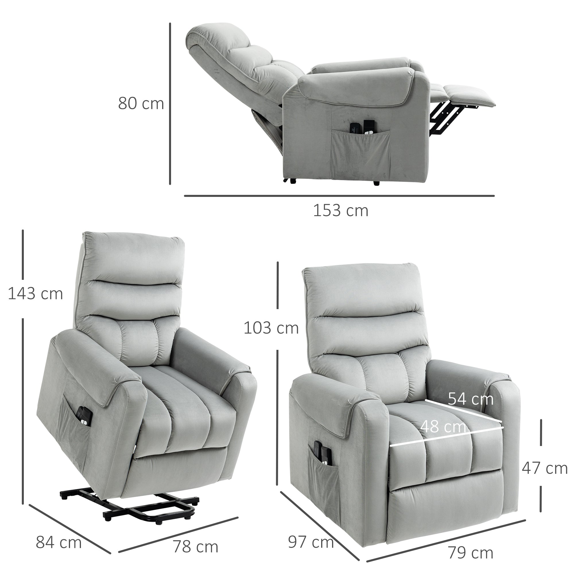 Vibration Massage Rise and Recliner Chair, Electric Power Lift Recliner with Remote Control and Side Pockets, Grey