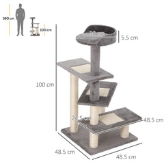 100 cm Cat Tree for Indoor Cats Kitten Scratch Scratching Post Climbing Tower Activity Centre Grey