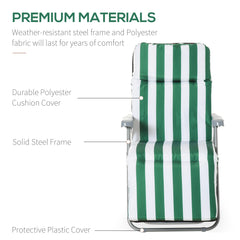 Fynco 2 Pieces Outdoor Sun Lounger Set with Cushions, Patio Folding 5-Level   Adjustable Backrest Recliner Chairs Set of 2 with High Backrest and Armrests, Green & White