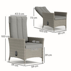 105°-150° Reclining Rattan Chair - Grey