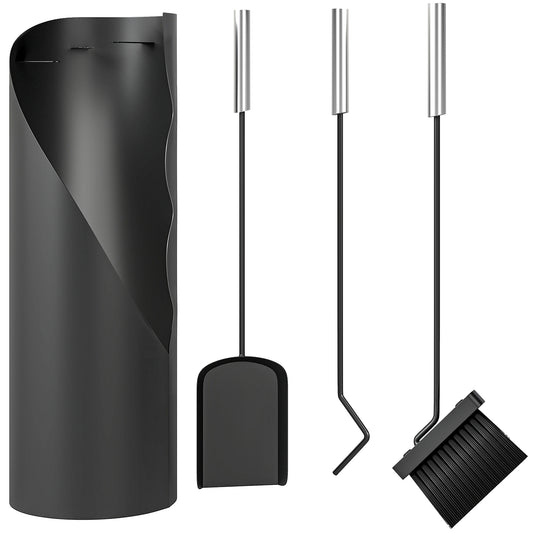 Fynco - 4 Pieces Fireplace Tools Set, Metal Fireplace Accessories Fireside Companion Set with Broom, Shovel, Poker and Bucket, Black