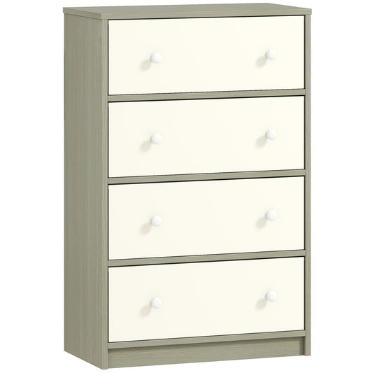 Chest of Drawers, Dresser with 4 Fabric Drawers - White and Grey