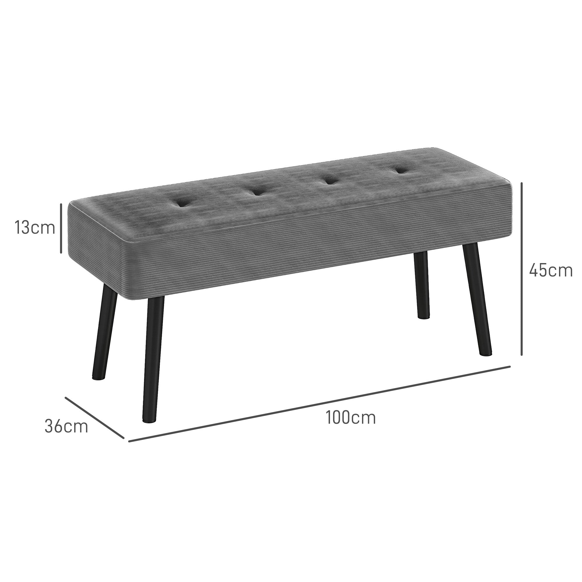 End of Bed Bench, Corduroy Bedroom Bench with Thick Padding and Steel Legs, Tufted Window Seat for Entryway, Living Room, Grey