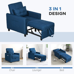 Linen-Look Single Chair Bed - Blue