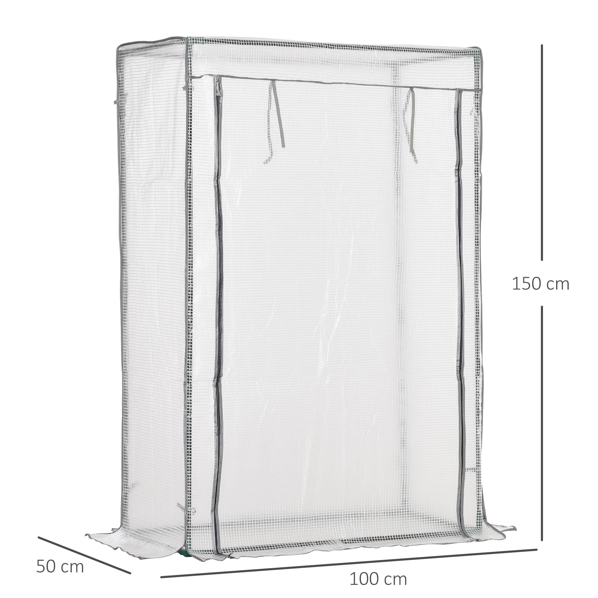 100 x 50 x 150cm Tomato Greenhouse with Roll-up Door, Mini Greenhouse with PE Cover, Outdoor Grow House Small Green House for Yard, Balcony, Garden, White