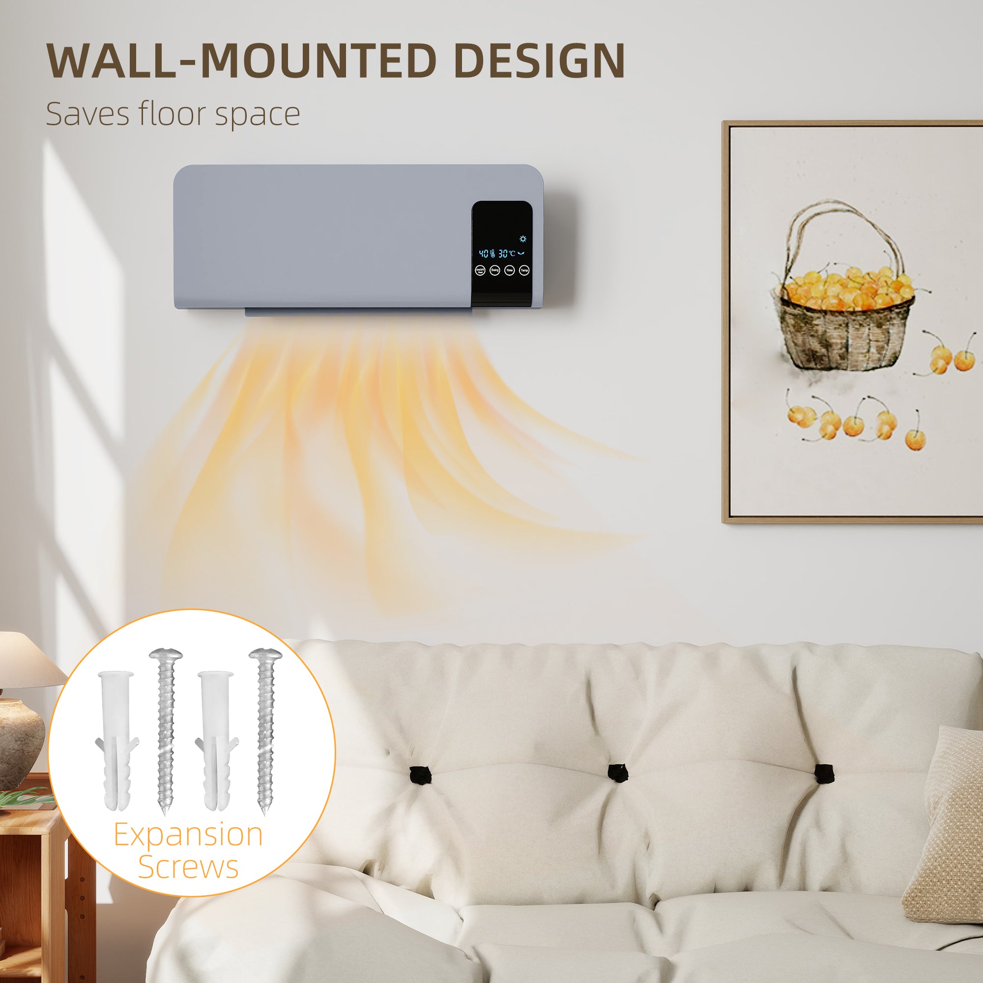 Fynco - 2000W Wall Mounted Heater, 18-45°C Temperature, Grey