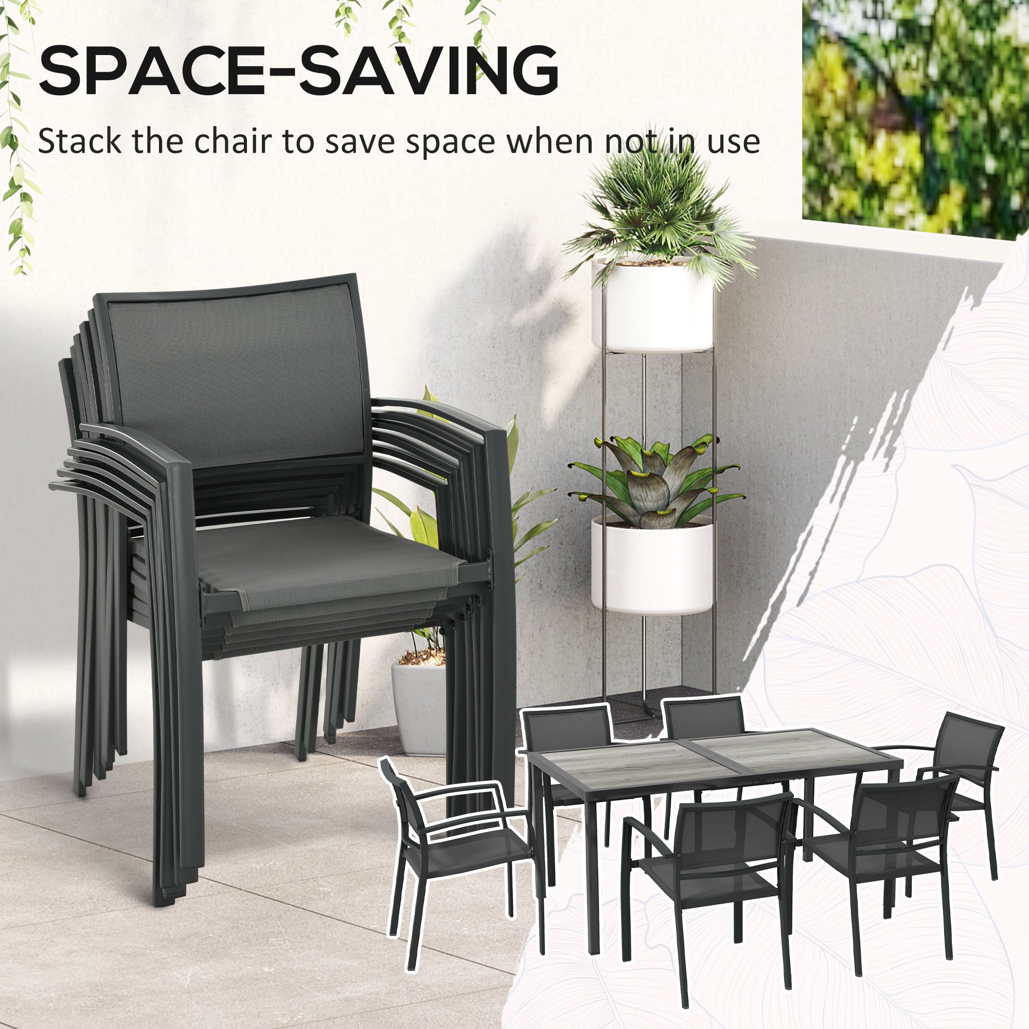Seven-Piece Casual Outdoor Dining Set, with Wood-Effect Table - Grey