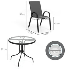 Five-Piece Steel Patio Set, with Glass-Top Table - Black