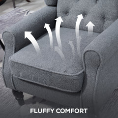 Wingback Accent Chair, Retro Upholstered Button Tufted Occasional Chair for Living Room and Bedroom, Grey
