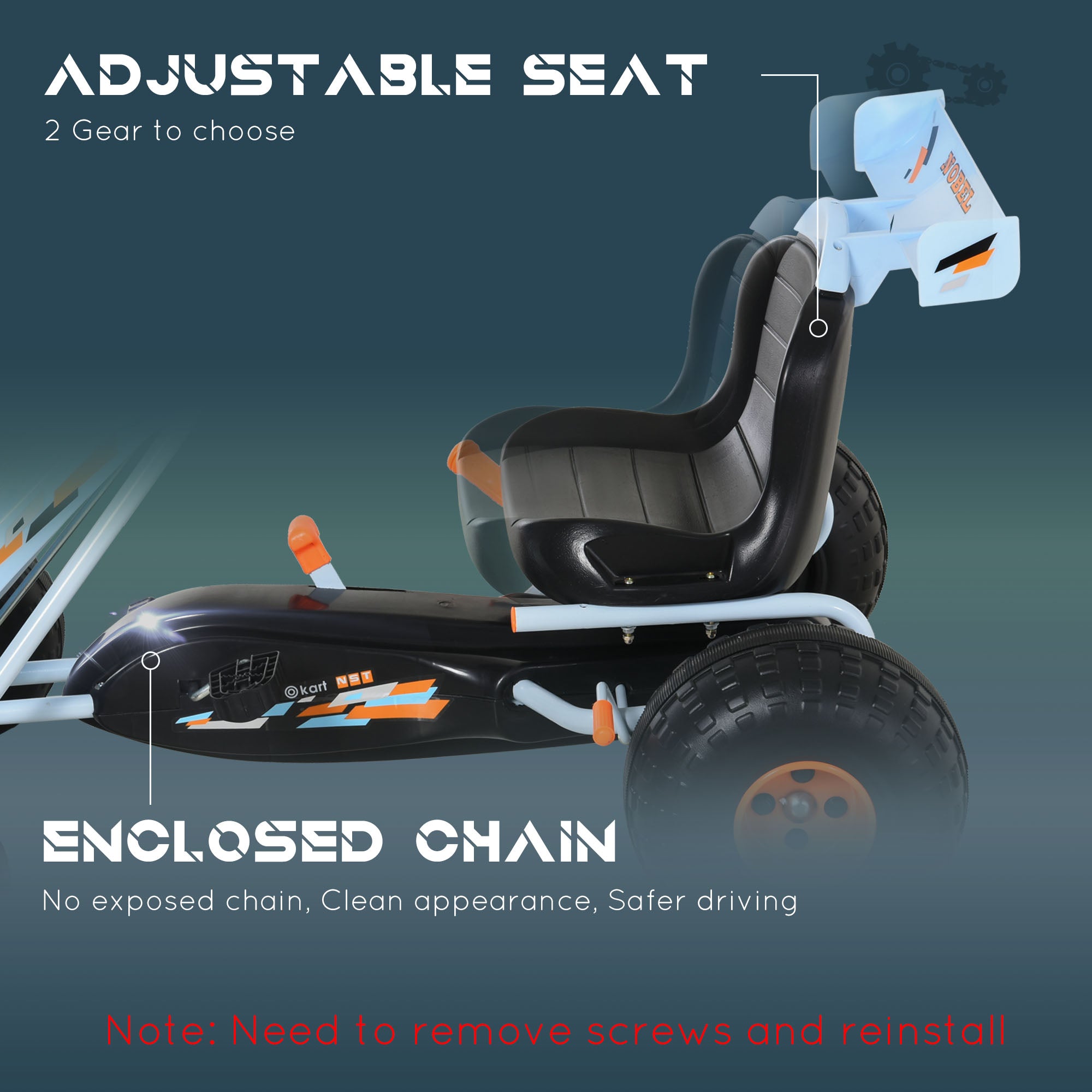 Kids Children Pedal Go Kart Manual Ride On Car w/ Brake Gears Steering Wheel Adjustable Seat Outdoor Fun Vehicle 97 x 66 x 59 cm
