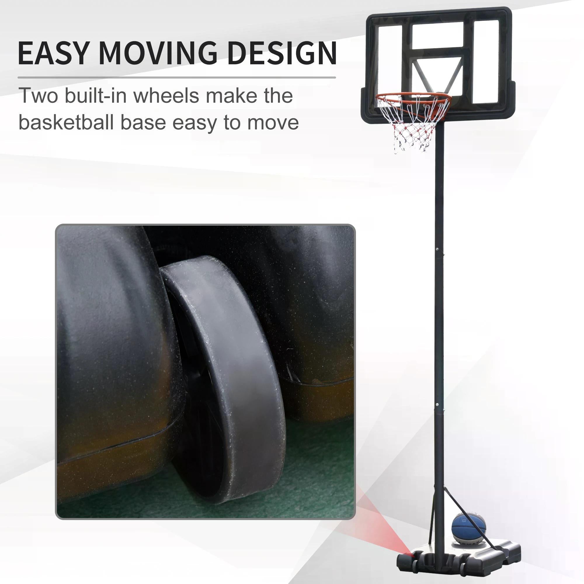Portable Basketball Hoop Stand 231-305cm Height Adjustable w/ Moving Wheels