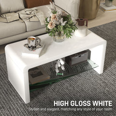 Curved Two-Tier Coffee Table - High Gloss White