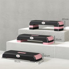 Fynco - Aerobic Step with 3-Level Adjustable Heights for Home, Office Exercise, Black and Pink