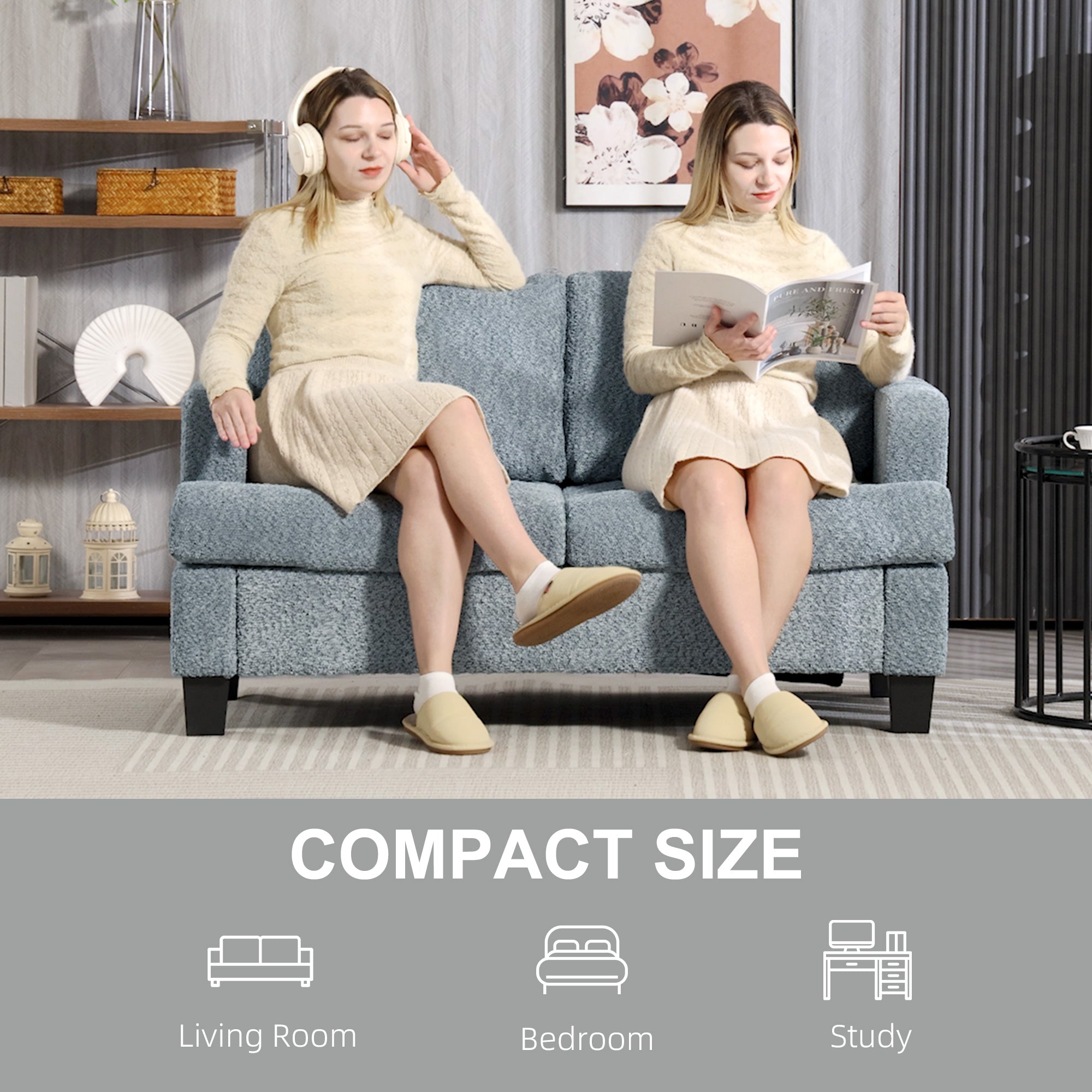 Two-Seater Chenille Sofa - Light Grey
