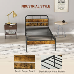 Industrial-Style Single Bed Frame - Black/Brown