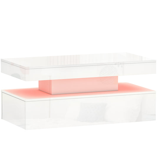 LED Coffee Table with Storage - High Gloss White