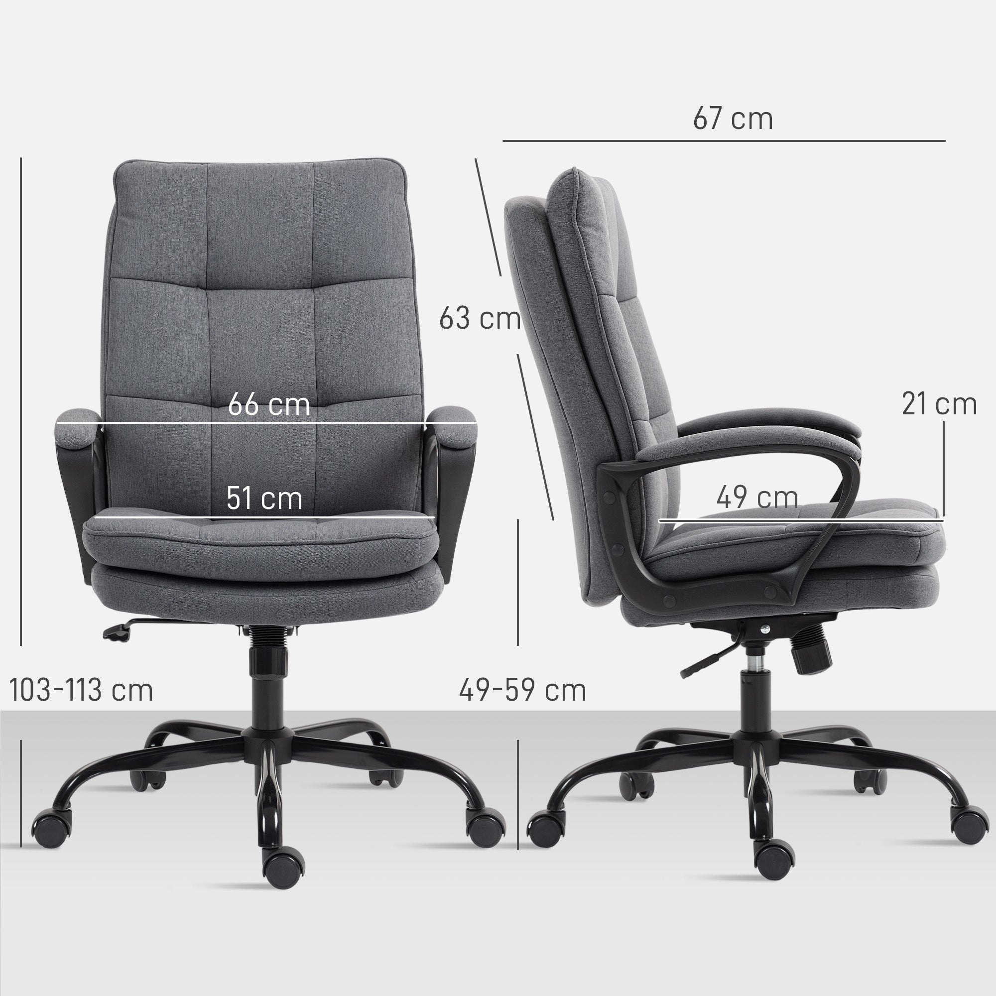 Fynco - Double Padded Linen-Look Office Chair - Charcoal Grey