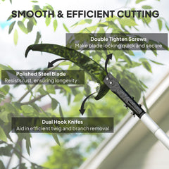 Manual Pole Saw, 1.8-2.9 m Extendable Tree Pruner, Tree Lopper Long Reach Telescopic with Extendable Handle & 40 cm Saw for Tree Trimming