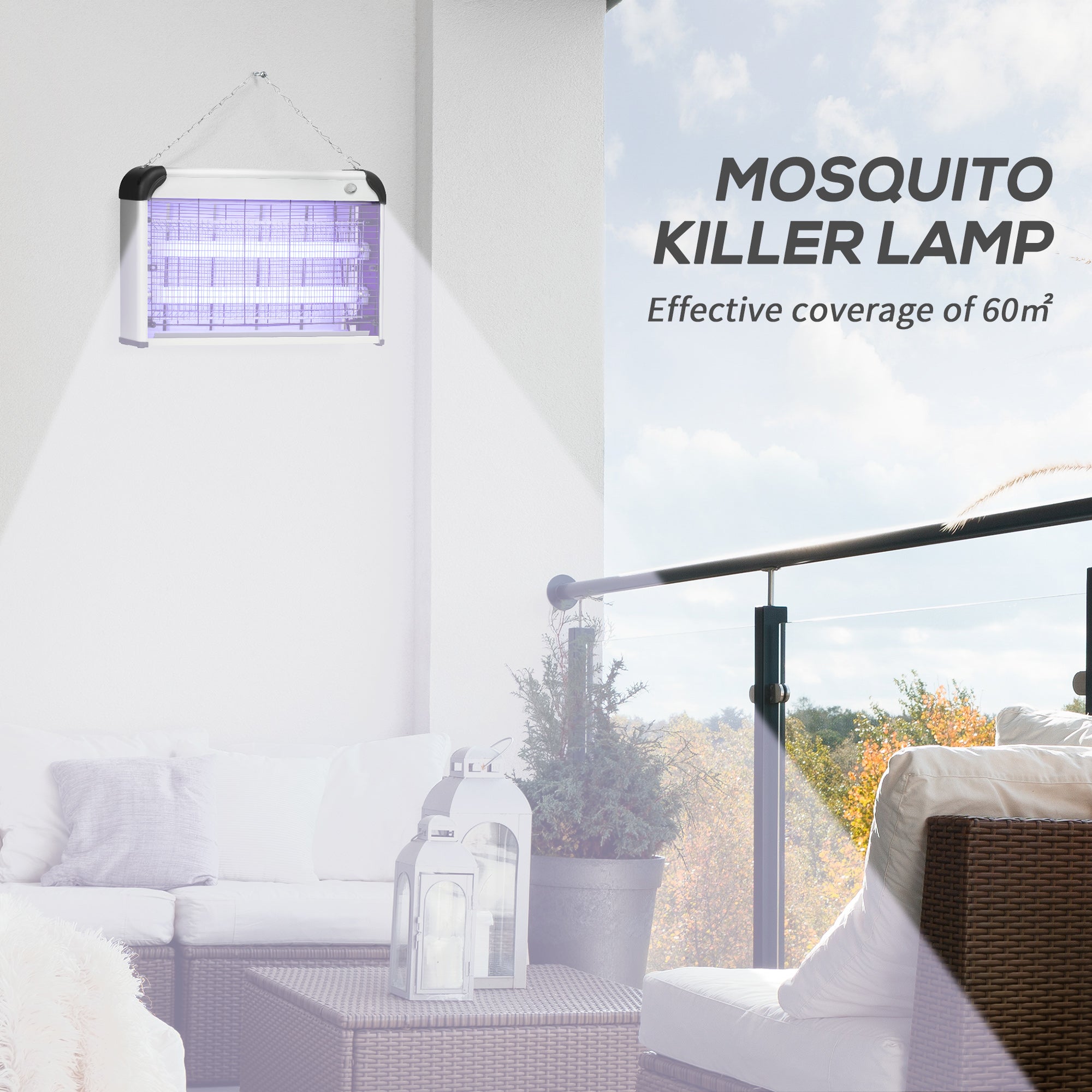 30W Electric Fly Zapper, Bug Zapper with UK Plug, 2 UV Bulbs, Hanging Chain, On/Off Switch and Removable Catch Tray, 60㎡ Coverage Insect Mosquito Killer for Indoor and Outdoor Use, Silver