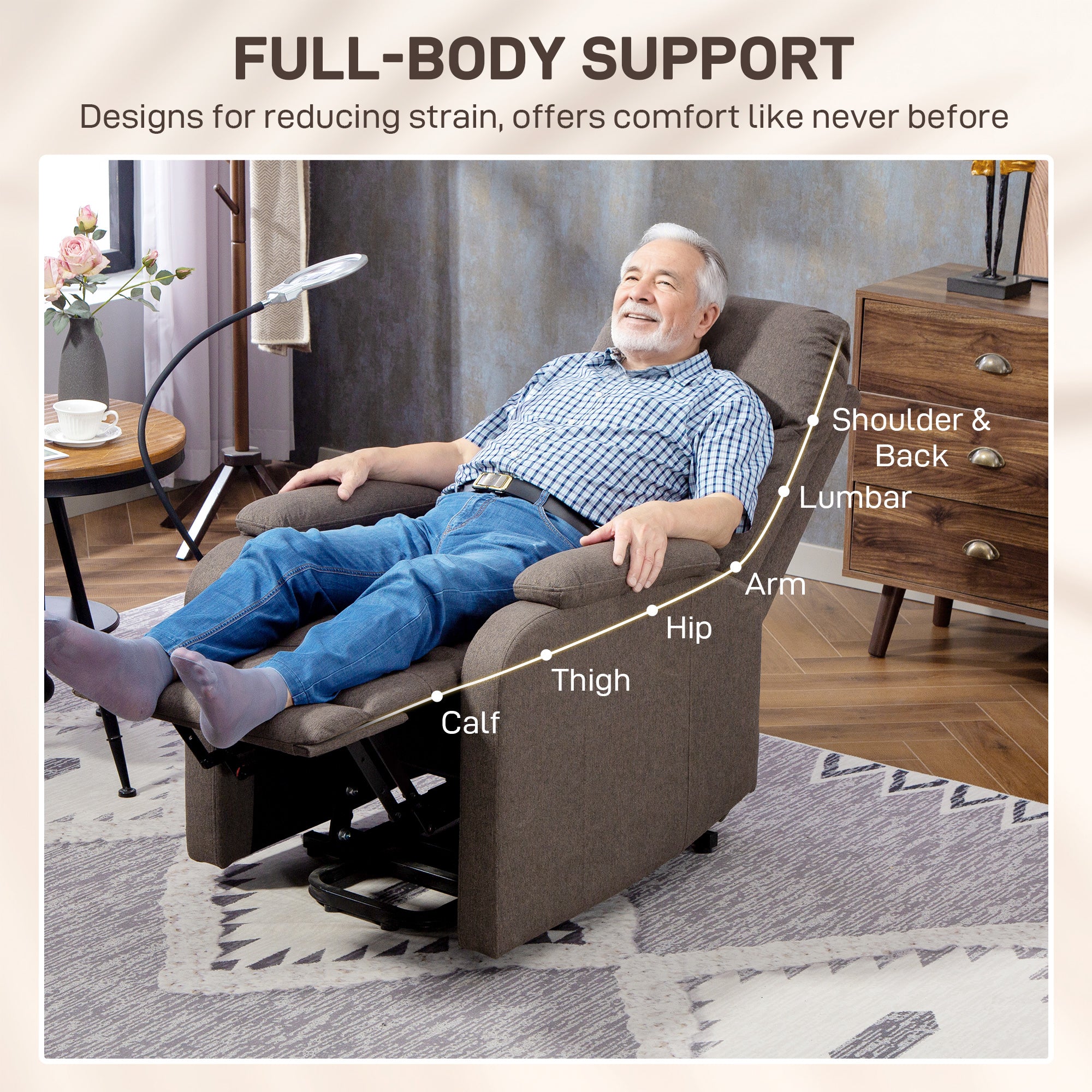 Fynco - Electric Rise/Recline Armchair, with Reading Light - Brown