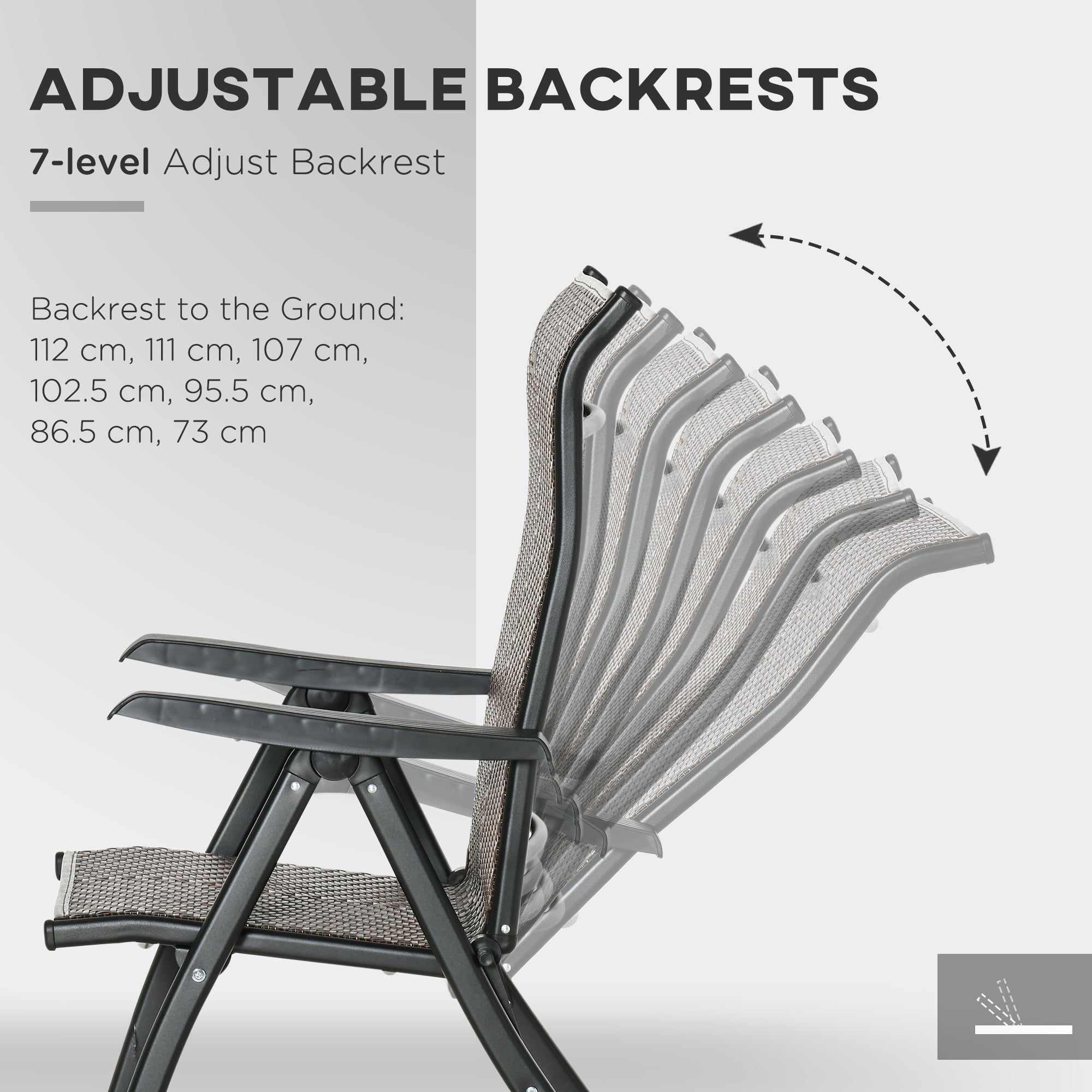 Set of Two Folding Garden Chairs, with Seven-Position Adjustable Backs - Brown