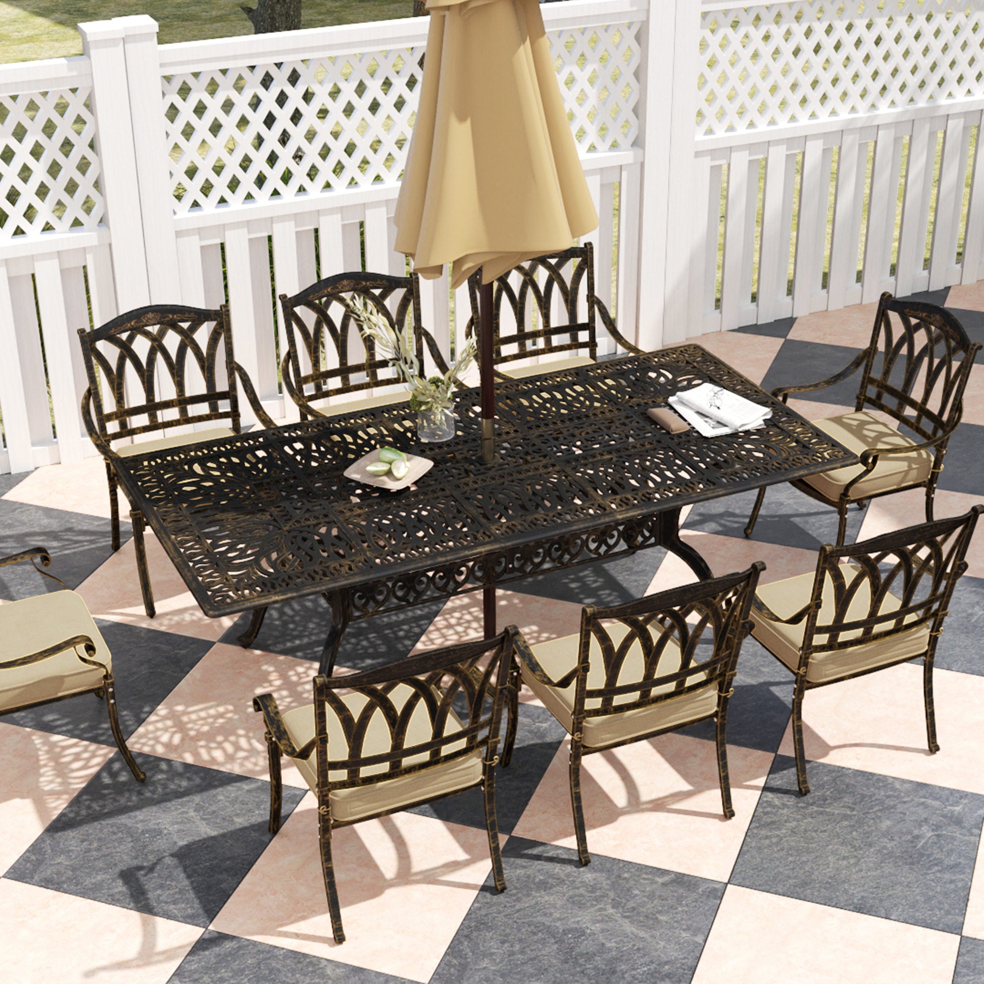Nine-Piece Cast Aluminium Garden Dining Set - Bronze Tone