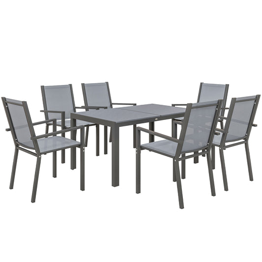 Seven-Piece Garden Dining Set, with Plastic Wood-Top Table - Grey
