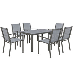 Seven-Piece Garden Dining Set, with Plastic Wood-Top Table - Grey