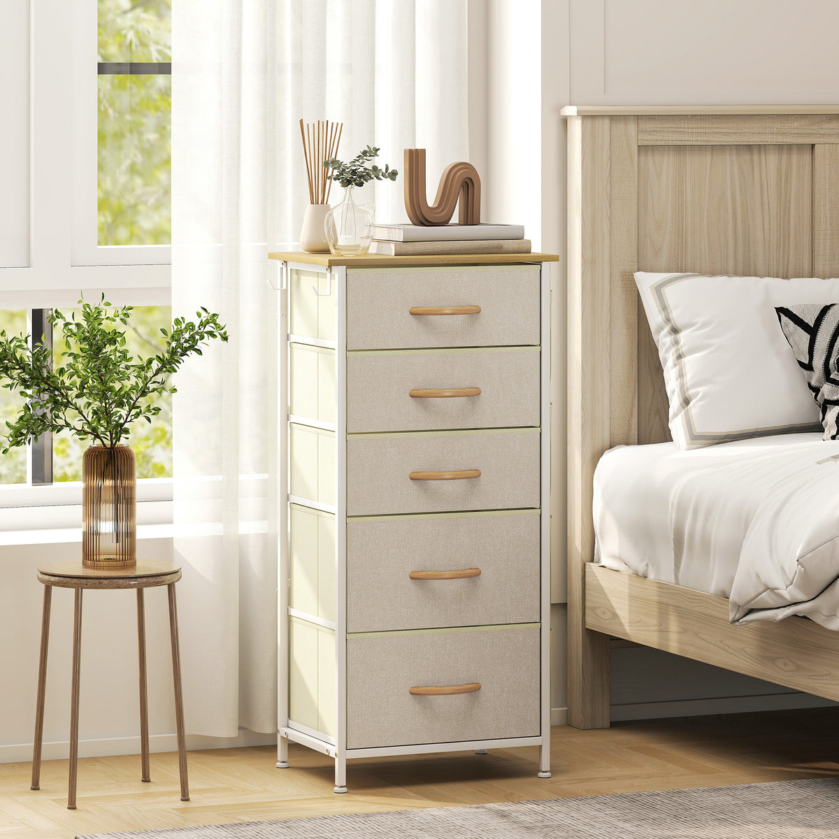 Chest of Five Fabric Drawers - Beige