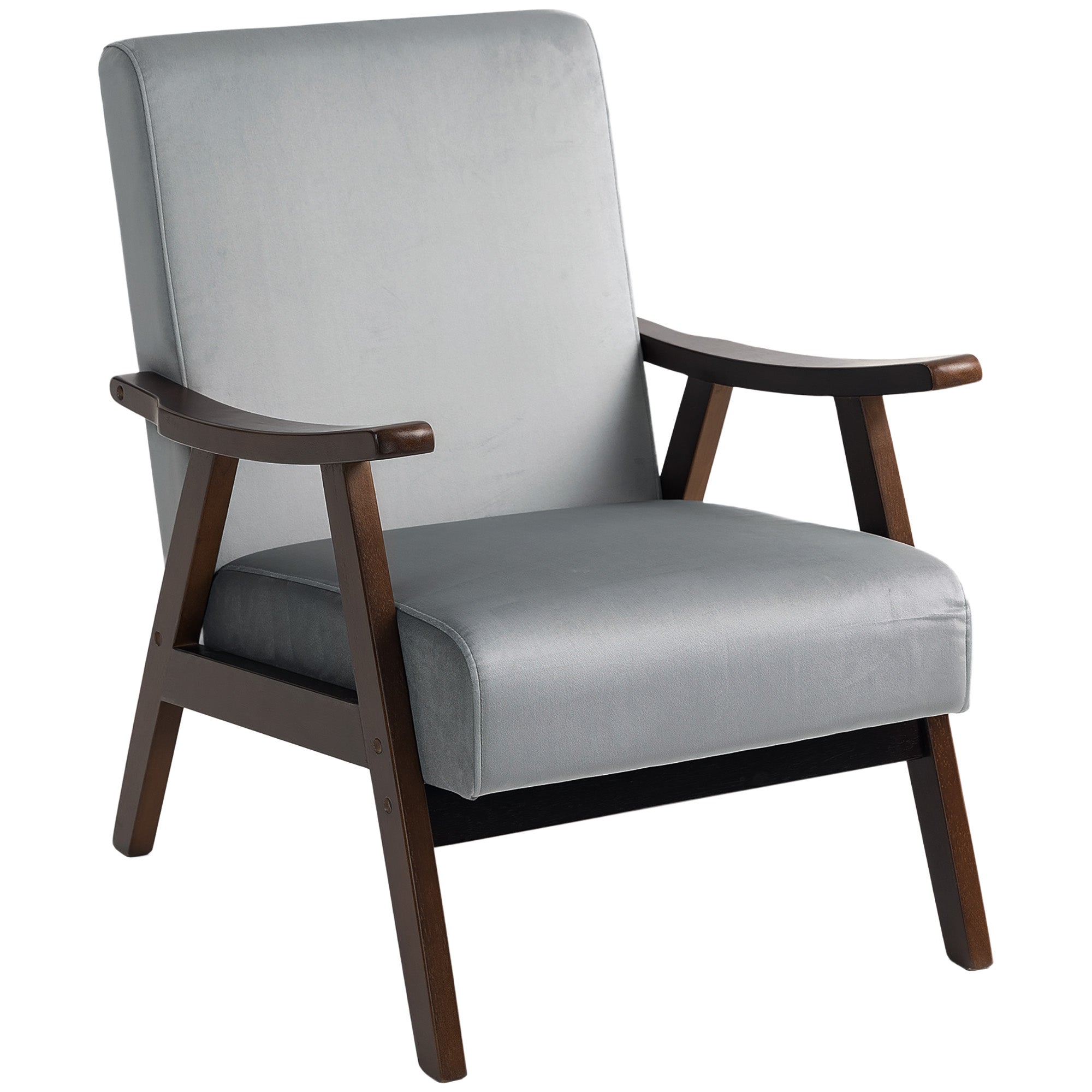 Nordic Accent Chair, Upholstered Velvet Armchair with Solid Wood Frame and Soft Thick Padded for Living Room, Bedroom, Grey