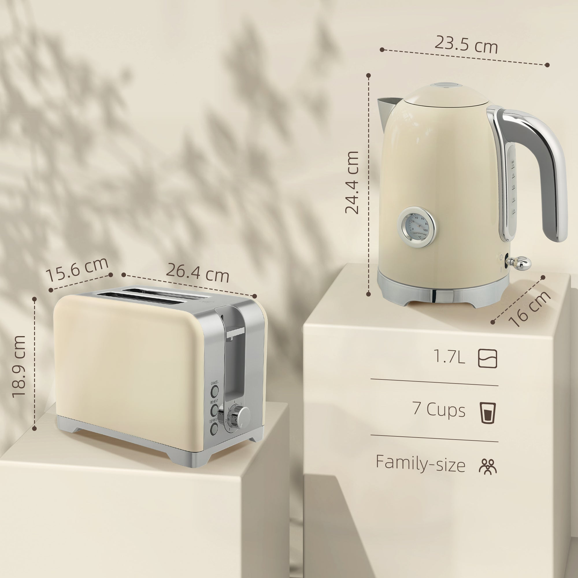 Fynco - Retro Toaster and Kettle Set - Cream