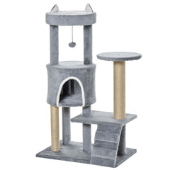 100 cm Cat Tree, Cat Condo Tree Tower for Indoor Cats, Cat Activity Centre with Scratching Posts, Plush Perch, Ladder, Hanging Ball - Light Grey