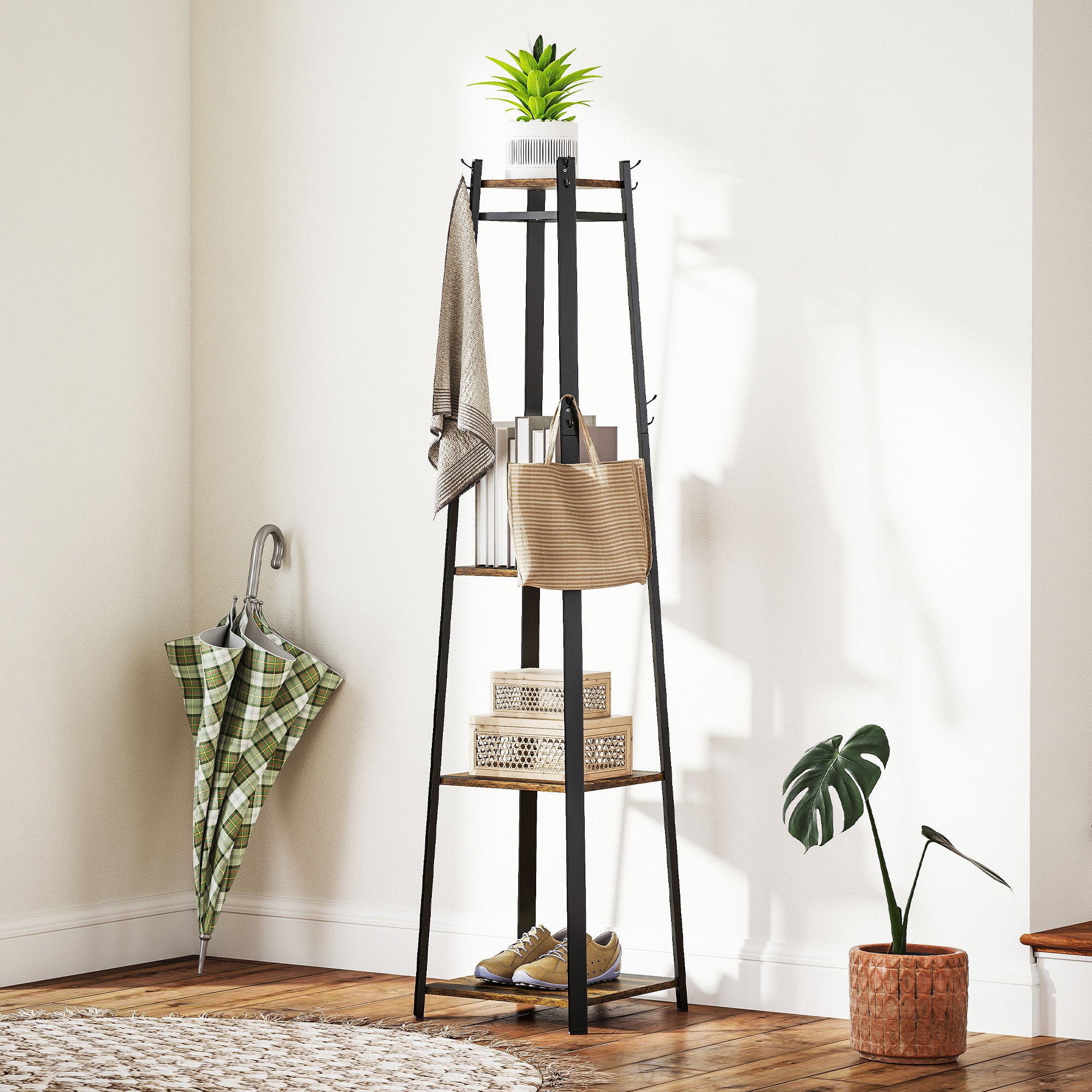 Compact Freestanding Coat Rack - Black/Brown