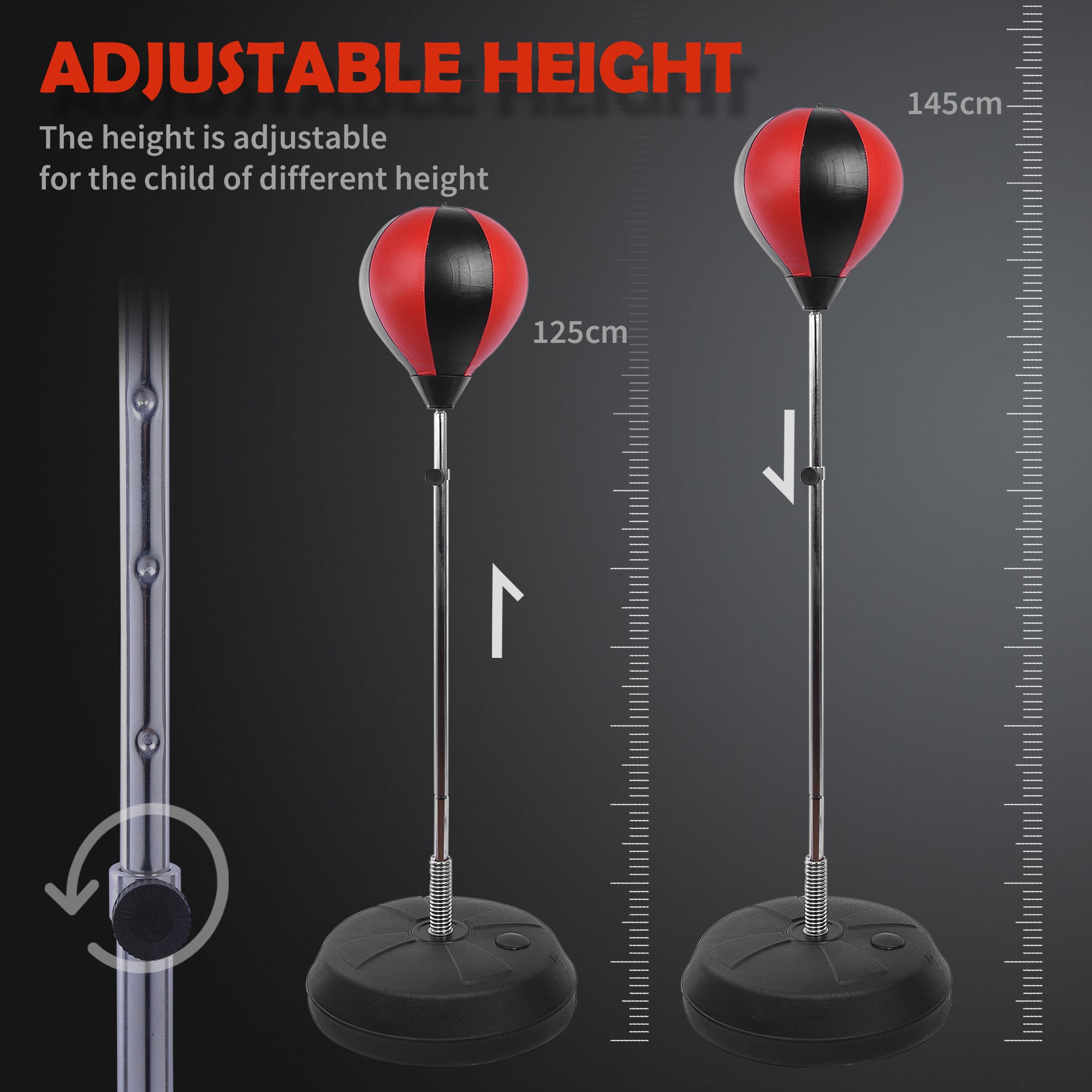 Training Boxing Punch Ball Set 125-145H x Φ43cm with Gloves Air Pump, 4-Position Adjustable Height Freestanding Boxing Speed Ball for Teenagers Exercise Training