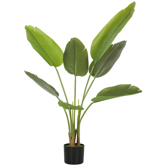 109cm Artificial Bird of Paradise Plant, Faux Banana Leaf Tree with PEVA Leaves and Flocking, Decorative Palm Tree in Pot for Home Office Decor, Green