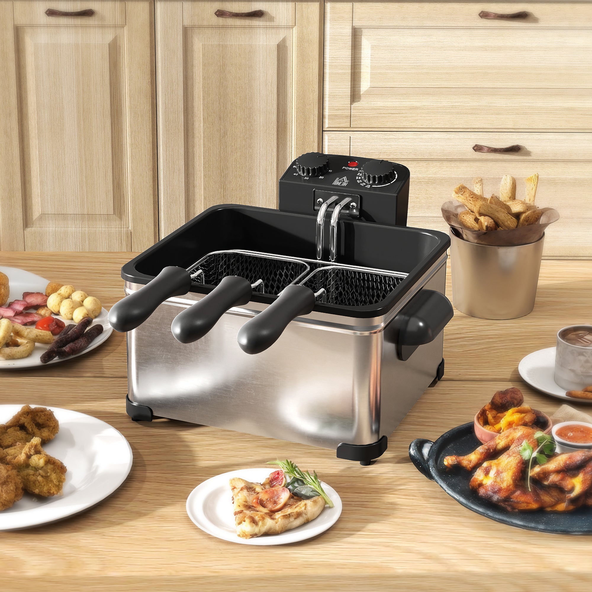 5 Litre Deep Fat Fryer with Adjustable Temperature & Timer, 2000W Stainless Steel Deep Fryer with Removable Oil Basket and Viewing Window, for Chips Fried Chicken