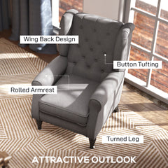 Retro Accent Chair, Linen Wingback Armchair with Wood Frame Button Tufted Design for Living Room Bedroom, Dark Grey