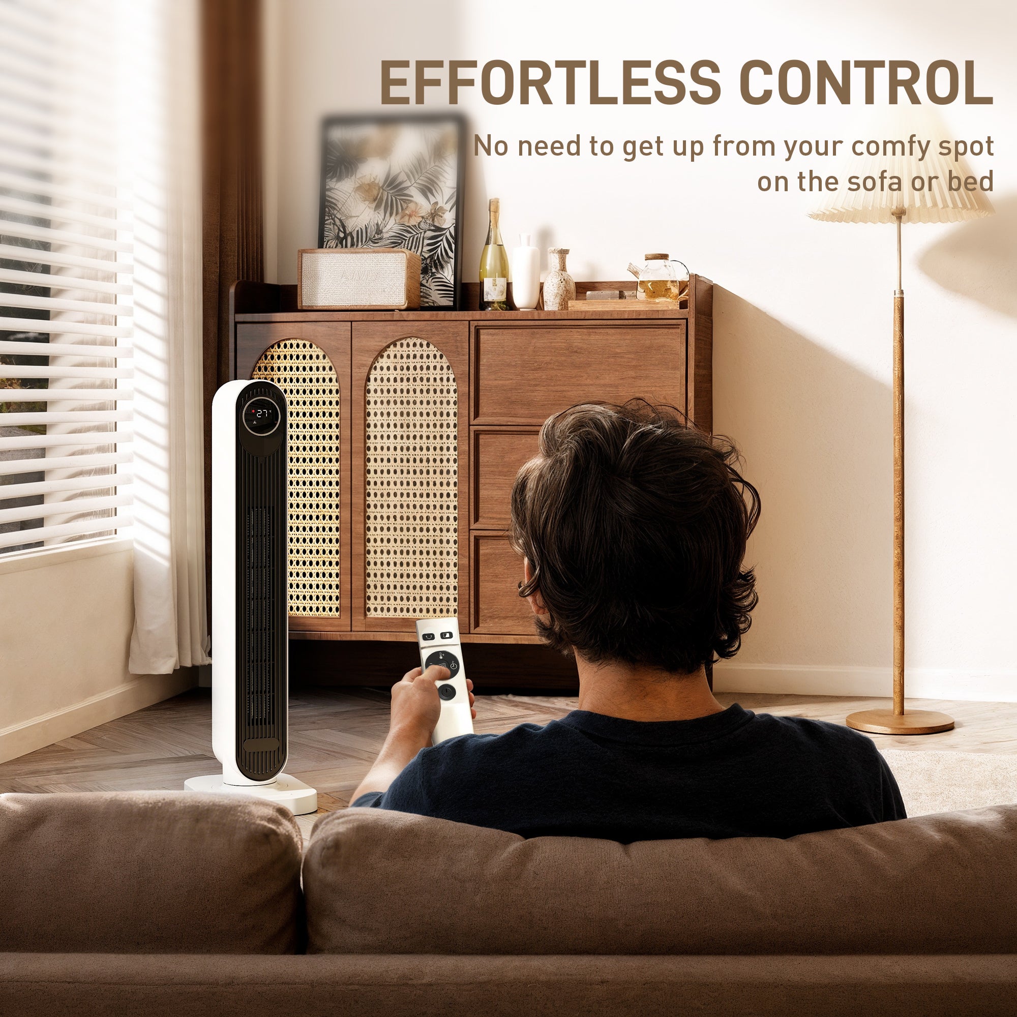 Fynco - 2000W Ceramic Electric Heater with Fan, Timer, Oscillation - White