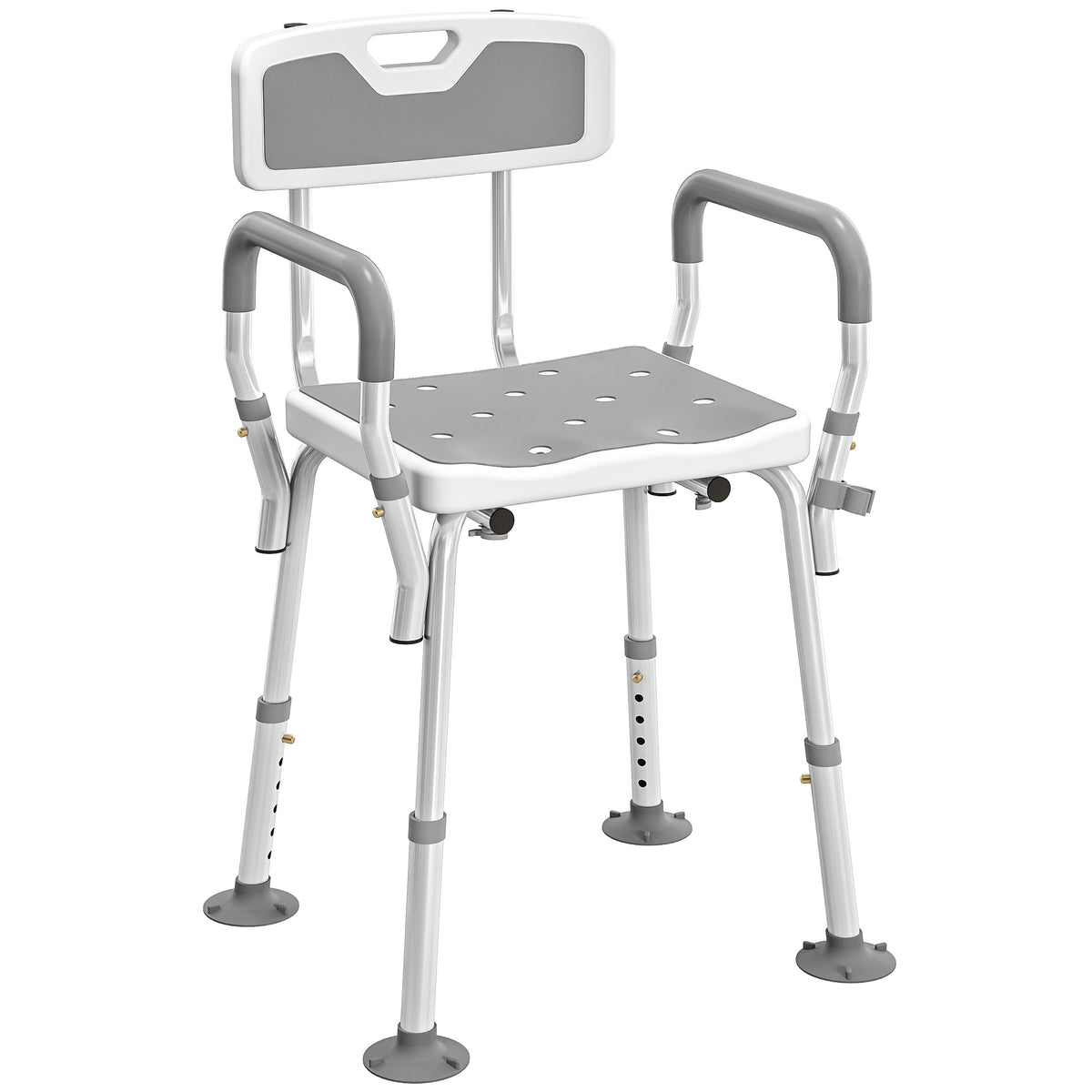 Fynco - EVA Padded Shower Chair for the Elderly and Disabled, Height Adjustable Shower Stool with Back and Arms, 4 Suction Foot Pads, Light Grey